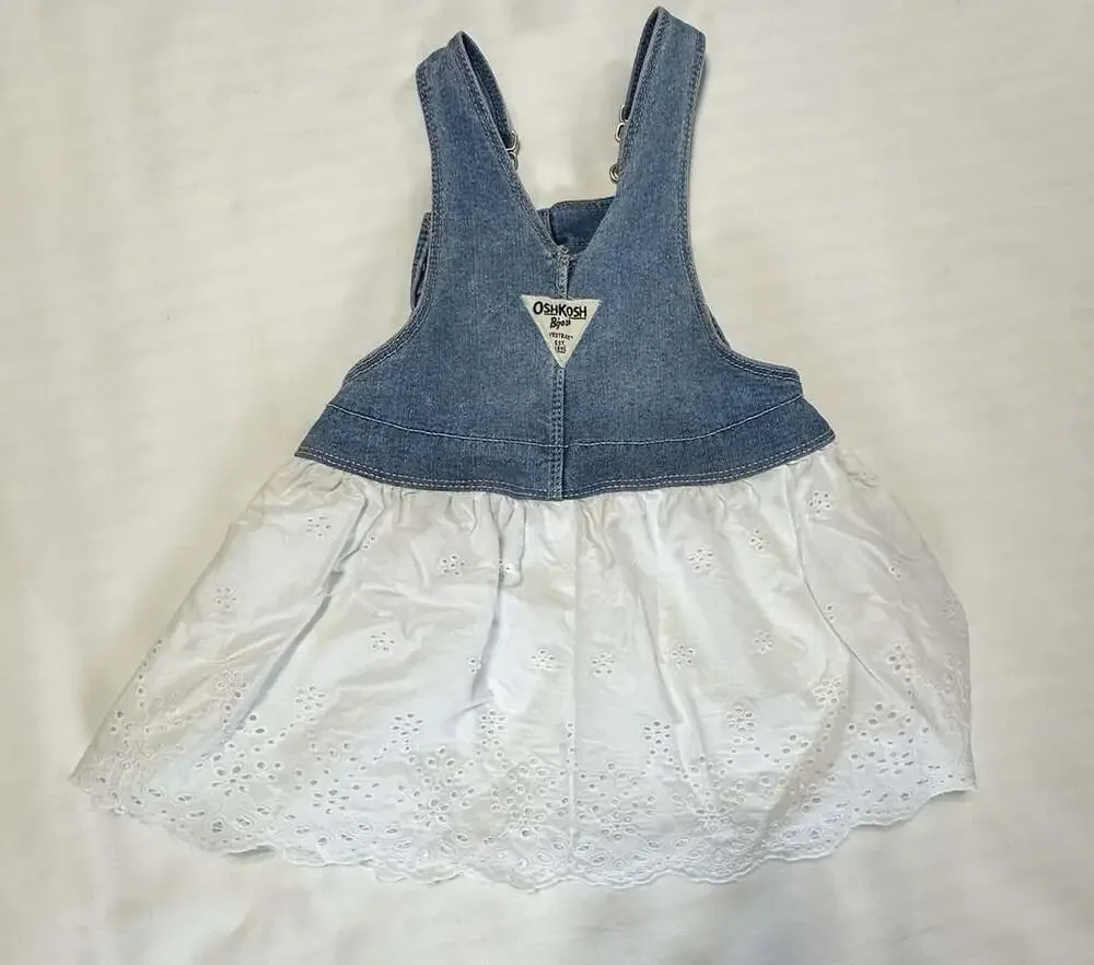 OshKosh B'Gosh Denim Overall Dress with White Eyelet Skirt